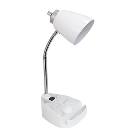 LIMELIGHTS Gooseneck Organizer Desk Lamp with Holder and Charging Outlet, White LD1057-WHT